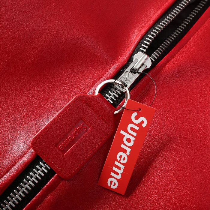 NIGO Supreme x Vanson Leathers Men's and Women's Spring and Fall Sleeve Logo Embroidered Patch Zipper Closure Hooded Leather Jacket #nigo75186