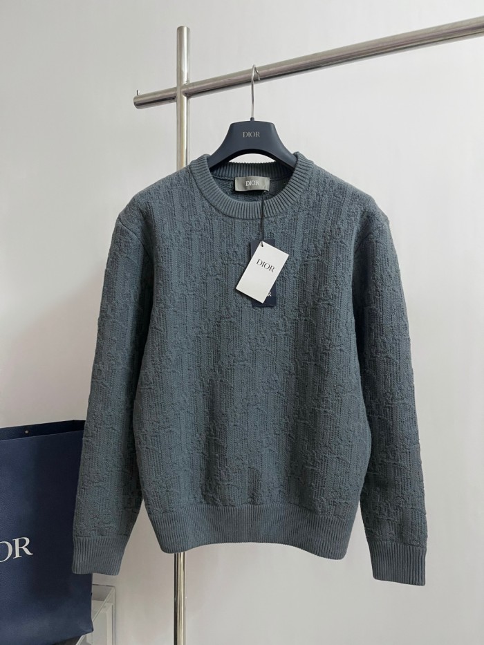 NIGO Dior Men's Spring and Autumn Solid Color Printed Ribbed Crew Neck Knit Sweater #nigo75184