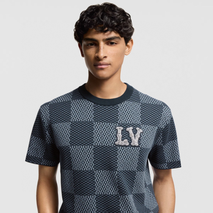 NIGO Louis Vuitton Men's and Women's Summer Checkerboard Printed Beaded Logo Printed Round Neck Short Sleeve T-Shirt #nigo75187
