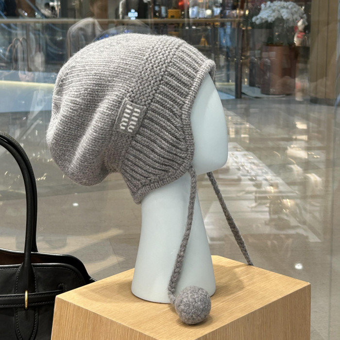 NIGO MiuMiu Women's Solid Color Logo Design Cashmere Knit Pom Pom Hat Woolen Gloves #nigo75169