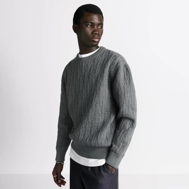 NIGO Dior Men's Spring and Autumn Solid Color Printed Ribbed Crew Neck Knit Sweater #nigo75184