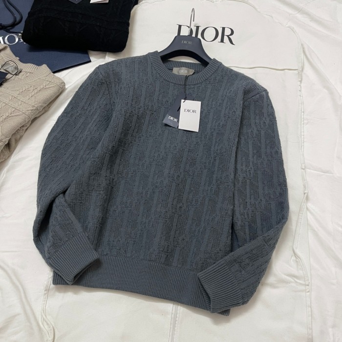 NIGO Dior Men's Spring and Autumn Solid Color Printed Ribbed Crew Neck Knit Sweater #nigo75184