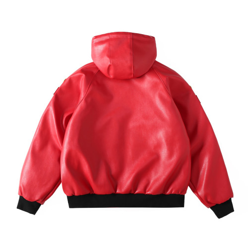 NIGO Supreme x Vanson Leathers Men's and Women's Spring and Fall Sleeve Logo Embroidered Patch Zipper Closure Hooded Leather Jacket #nigo75186