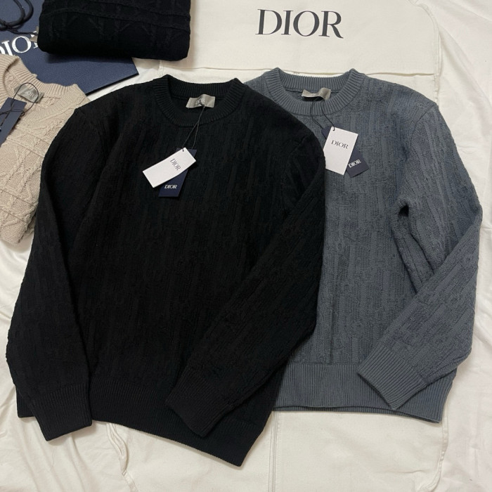 NIGO Dior Men's Spring and Autumn Solid Color Printed Ribbed Crew Neck Knit Sweater #nigo75184