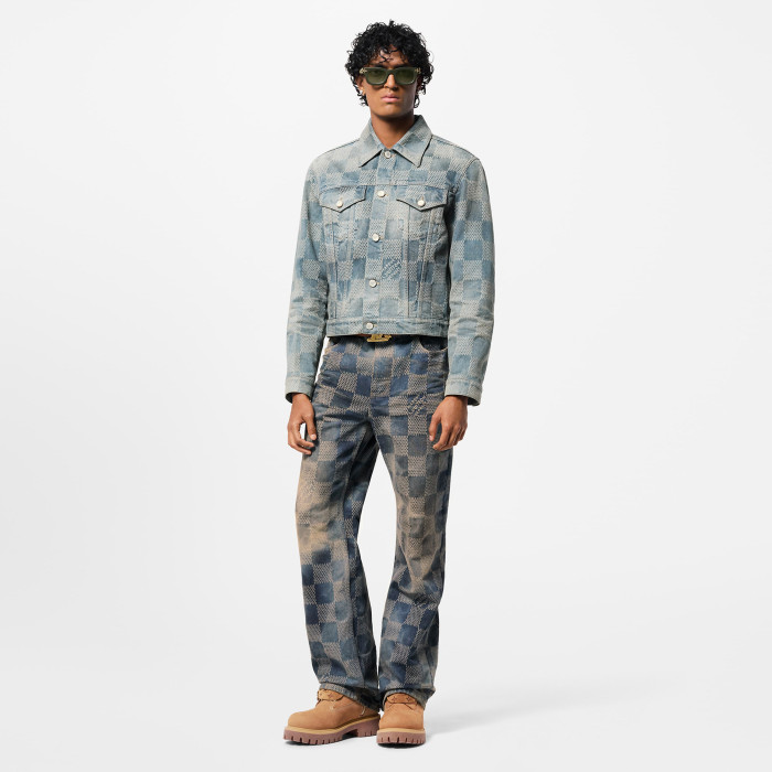 NIGO Louis Vuitton Men's Damier Washed Skateboarding Jeans Spring And Autumn Checkerboard Check Vintage Old Denim Trousers Straight Wide-leg Pants #nigo71847