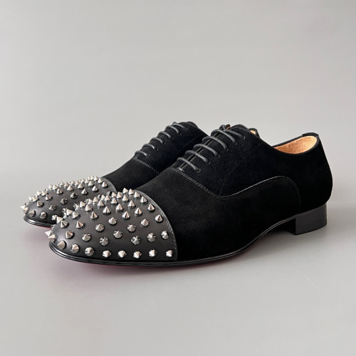 NIGO Christian Louboutin Men's Fashion Casual Lace-up Leather Shoes Rivets Metal Decoration Cowhide Pointed Toe Shallow Mouth Men's Shoes Ngvp #nigo9869
