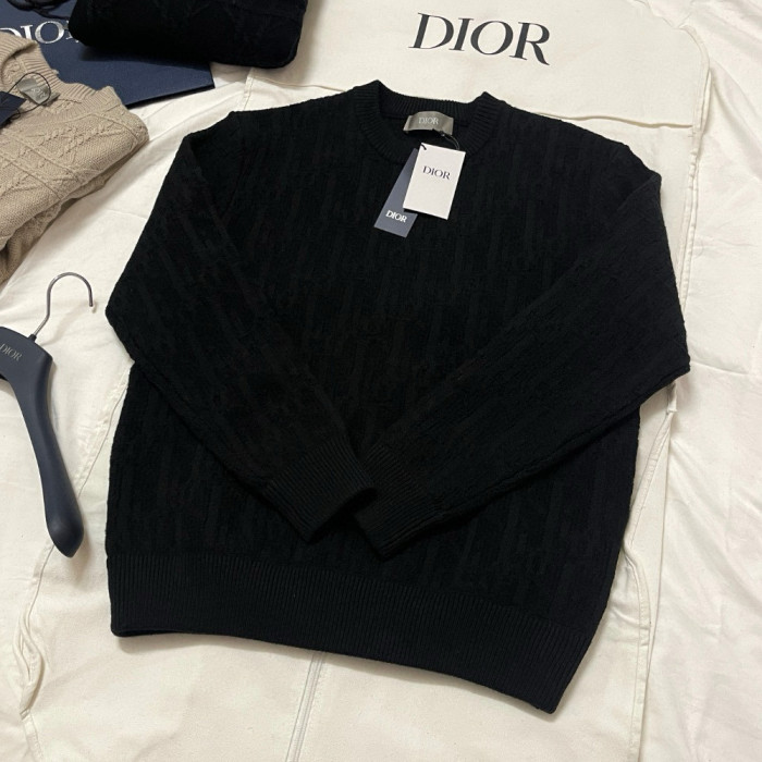 NIGO Dior Men's Spring and Autumn Solid Color Printed Ribbed Crew Neck Knit Sweater #nigo75184