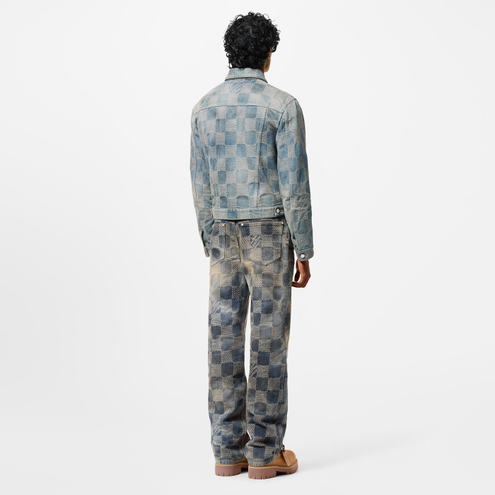 NIGO Louis Vuitton Men's Damier Washed Skateboarding Jeans Spring And Autumn Checkerboard Check Vintage Old Denim Trousers Straight Wide-leg Pants #nigo71847