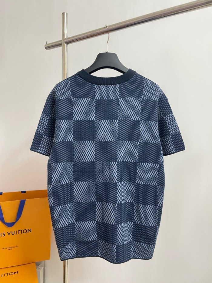 NIGO Louis Vuitton Men's and Women's Summer Checkerboard Printed Beaded Logo Printed Round Neck Short Sleeve T-Shirt #nigo75187