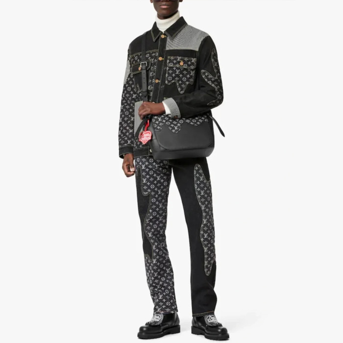 NIGO Louis Vuitton X Nigo2 Collaboration Men's Spring And Summer Structural Splicing Monogram Flower Denim Pants Fashionable Casual Wide Leg Pants #nigo71849