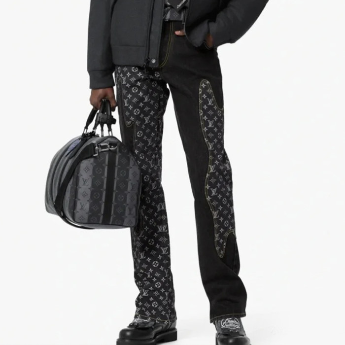NIGO Louis Vuitton X Nigo2 Collaboration Men's Spring And Summer Structural Splicing Monogram Flower Denim Pants Fashionable Casual Wide Leg Pants #nigo71849