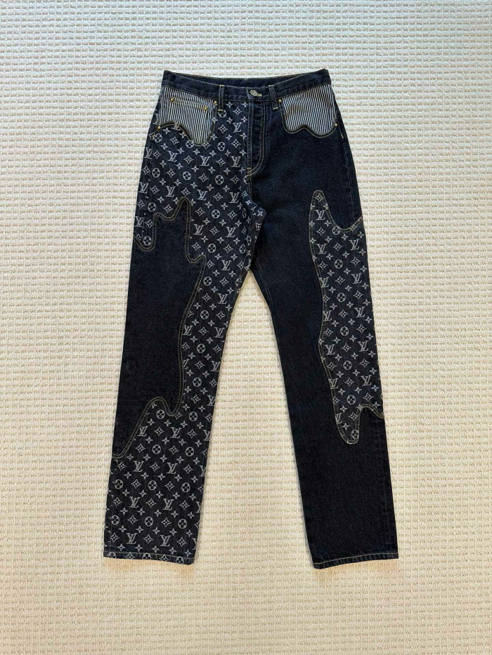 NIGO Louis Vuitton X Nigo2 Collaboration Men's Spring And Summer Structural Splicing Monogram Flower Denim Pants Fashionable Casual Wide Leg Pants #nigo71849