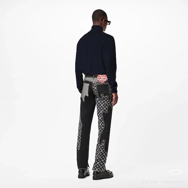 NIGO Louis Vuitton X Nigo2 Collaboration Men's Spring And Summer Structural Splicing Monogram Flower Denim Pants Fashionable Casual Wide Leg Pants #nigo71849