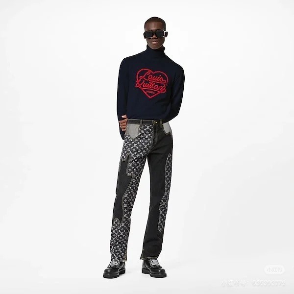 NIGO Louis Vuitton X Nigo2 Collaboration Men's Spring And Summer Structural Splicing Monogram Flower Denim Pants Fashionable Casual Wide Leg Pants #nigo71849