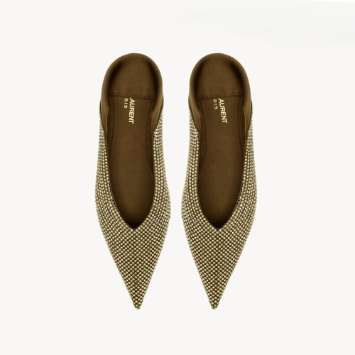 NIGO SAINT LAURENT Nour Crepe Satin Rhinestone Flat Pointed Shoes Fashion Temperament Elegant Mueller Shoes Spring And Autumn Casual Shoes #nigo71853