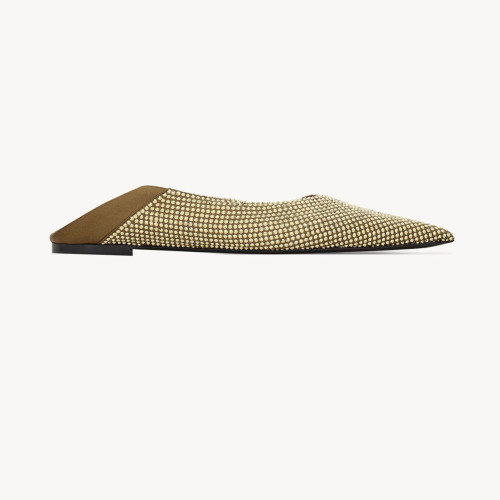 NIGO SAINT LAURENT Nour Crepe Satin Rhinestone Flat Pointed Shoes Fashion Temperament Elegant Mueller Shoes Spring And Autumn Casual Shoes #nigo71853