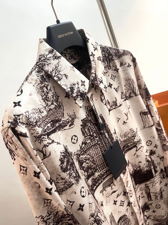 NIGO Louis Vuitton Men's Spring, Summer And Fall Logo Full Print Lapel Solid Color Long Sleeve Silk Shirt #nigo71833