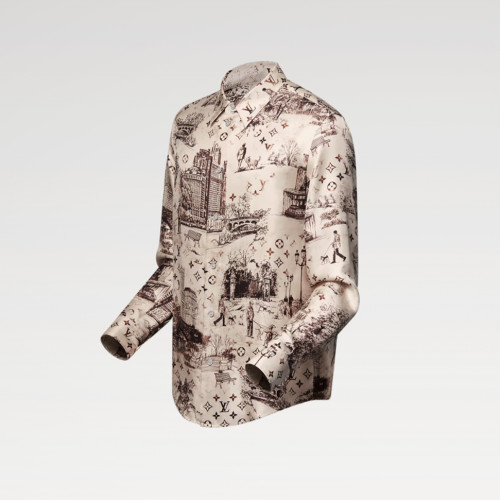 NIGO Louis Vuitton Men's Spring, Summer And Fall Logo Full Print Lapel Solid Color Long Sleeve Silk Shirt #nigo71833