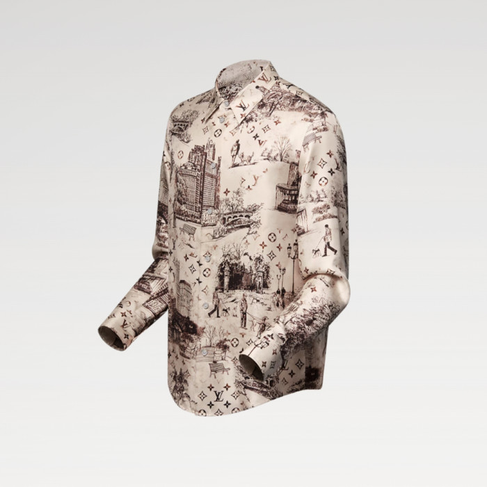 NIGO Louis Vuitton Men's Spring, Summer And Fall Logo Full Print Lapel Solid Color Long Sleeve Silk Shirt #nigo71833