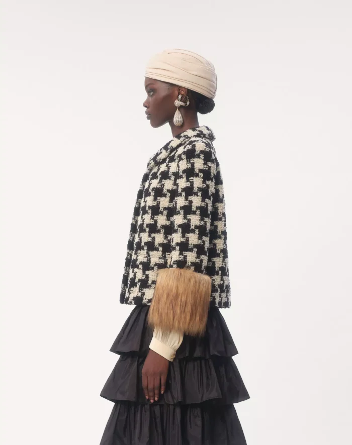 NIGO Valentino Women's Spring & Autumn  Thousand Bird Pattern Lapel Wool Macro Pied De Poule Tweed Short Jacket Ngvp #nigo9912