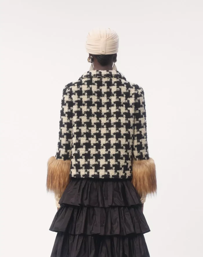 NIGO Valentino Women's Spring & Autumn  Thousand Bird Pattern Lapel Wool Macro Pied De Poule Tweed Short Jacket Ngvp #nigo9912