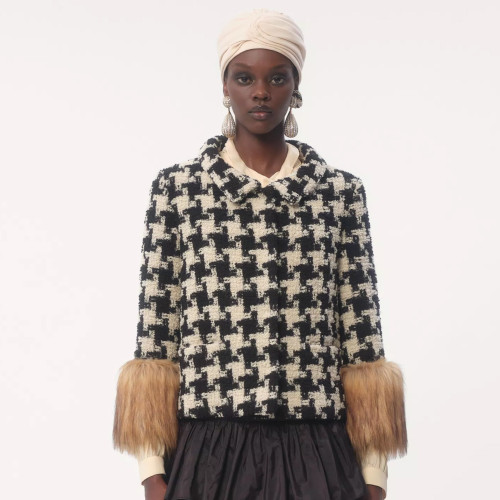 NIGO Valentino Women's Spring & Autumn  Thousand Bird Pattern Lapel Wool Macro Pied De Poule Tweed Short Jacket Ngvp #nigo9912