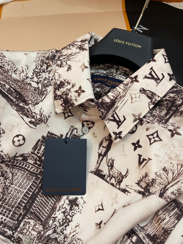 NIGO Louis Vuitton Men's Spring, Summer And Fall Logo Full Print Lapel Solid Color Long Sleeve Silk Shirt #nigo71833