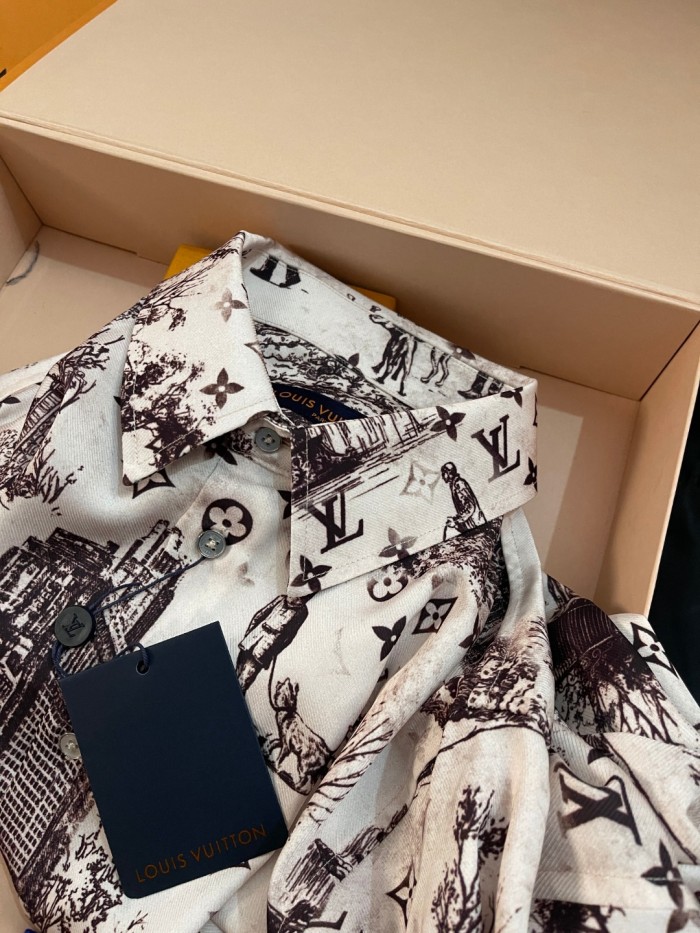 NIGO Louis Vuitton Men's Spring, Summer And Fall Logo Full Print Lapel Solid Color Long Sleeve Silk Shirt #nigo71833