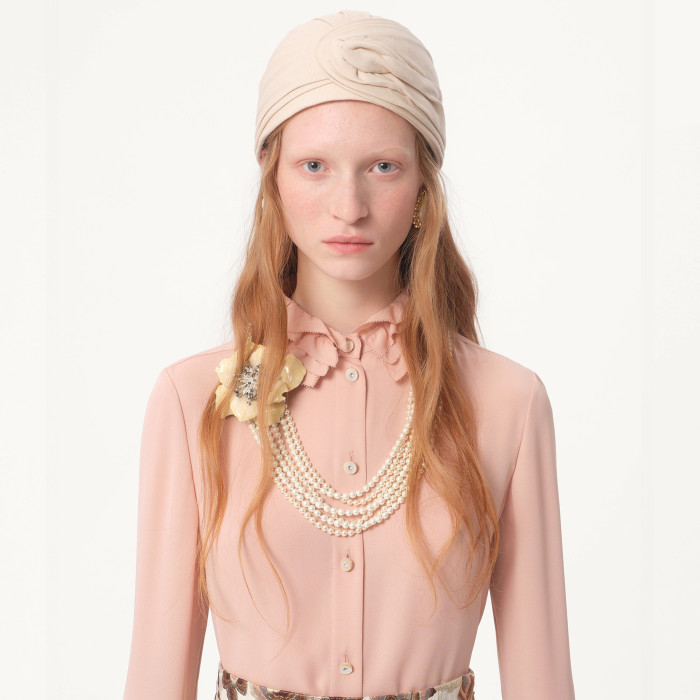 NIGO Valentino Women's Spring Pink Ruffled Lapel Single-breasted Silk Shirt  Fashionable Temperament Elegant Blouse Ngvp #nigo9913