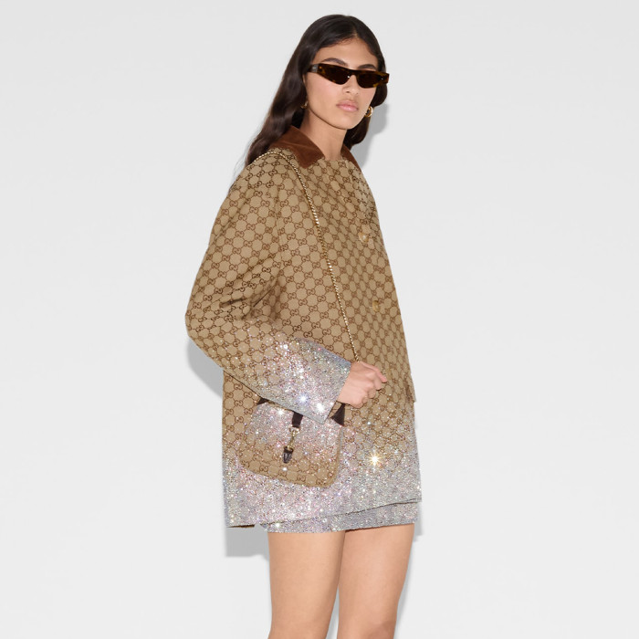 NIGO Gucci Ladies Spring And Summer Embroidery GG Canvas Coat Rhinestone Gradient Lapel Suit Jacket Temperament Fashion Thin Package Hip  Short Skirt Suit Set  #nigo71861