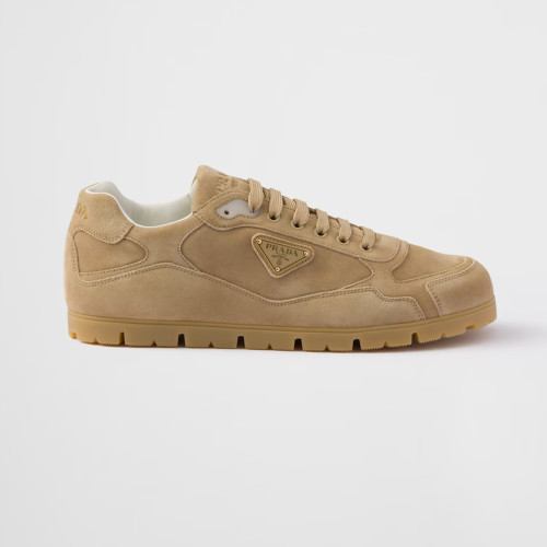 NIGO Prada Women's Spring Summer Suede Leather Sneakers Triangle Metal Logo Fashion Temperament Casual Round Toe Lace Up Shoes #nigo71863