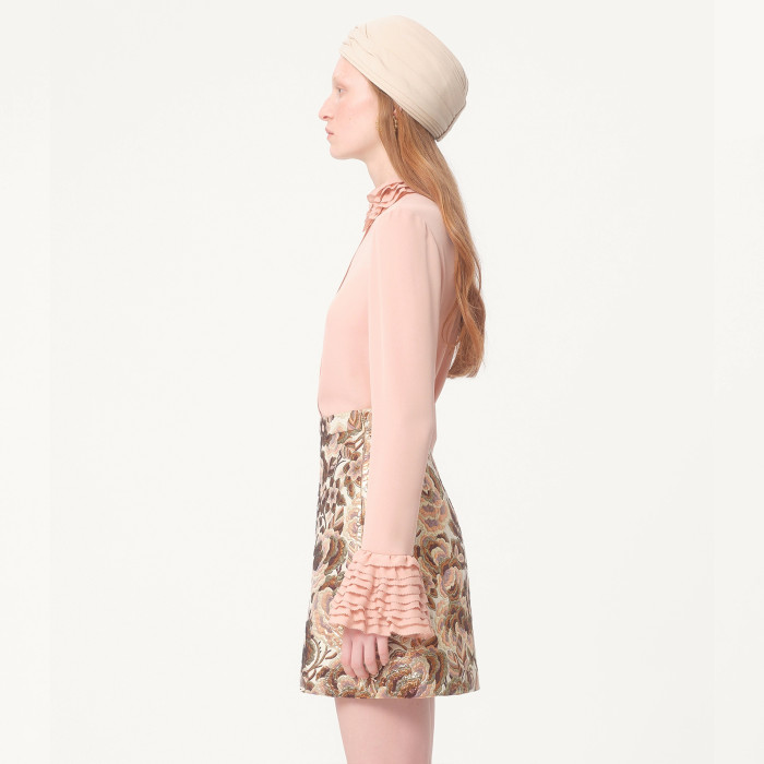 NIGO Valentino Women's Spring Pink Ruffled Lapel Single-breasted Silk Shirt  Fashionable Temperament Elegant Blouse Ngvp #nigo9913