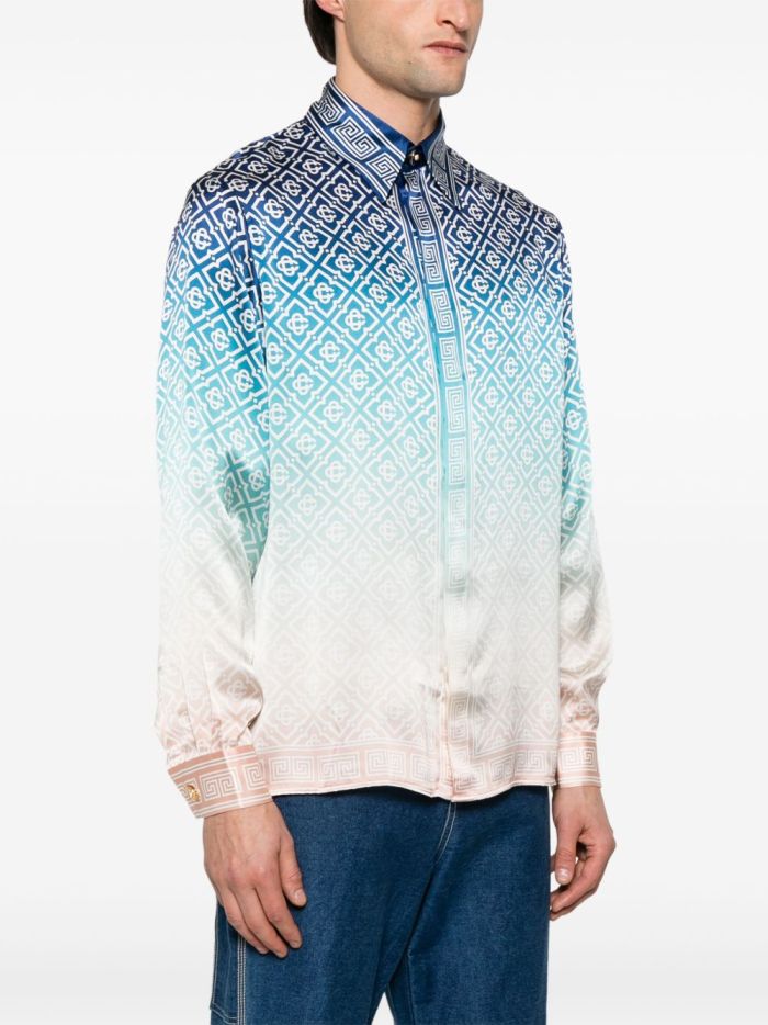 NIGO Casablanca Men's Spring And Fall Single-Breasted Loose Gradient Logo Pattern Long-Sleeved Silk Shirt Casual Elastic Pants #nigo71877