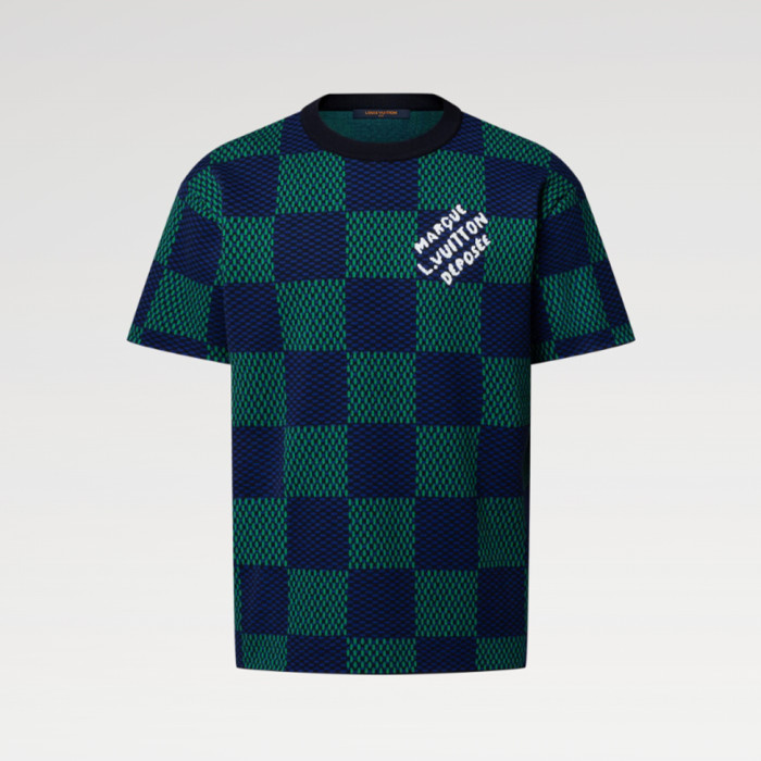 NIGO Louis Vuitton ﻿Men's Summer Check Letter Jacquard Damier Cotton Crewneck Round Neck Solid Color Short Sleeve T-Shirt #nigo71878