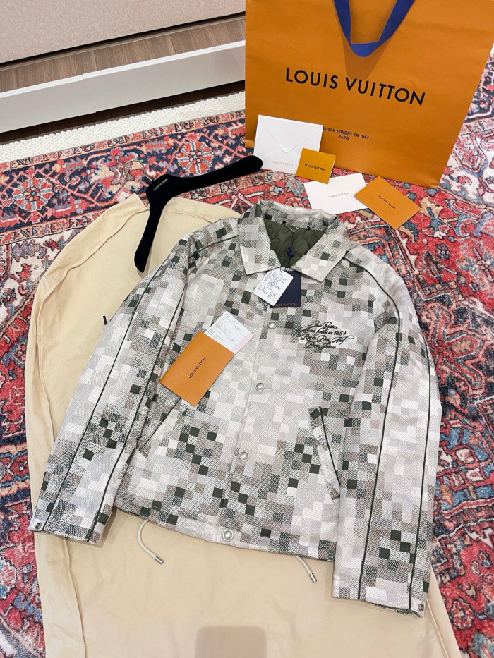 NIGO Louis Vuitton ﻿ Men's Spring Graphic Coach Jacket Jacquard Drawstring Hem Long Sleeve Single Breasted Coat #nigo71876