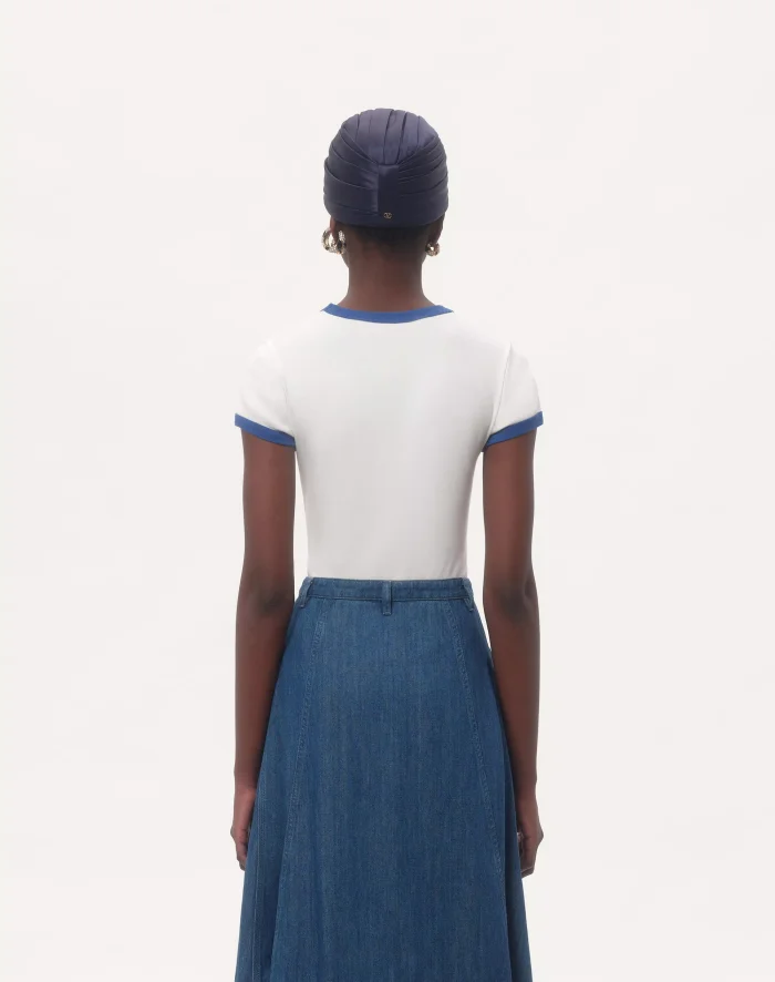NIGO Valentino Women's Summer Colorblocked Letter Round Neck Solid Color Straight Jersey Cotton Short Sleeve T-Shirt #nigo71887
