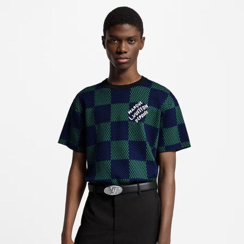 NIGO Louis Vuitton ﻿Men's Summer Check Letter Jacquard Damier Cotton Crewneck Round Neck Solid Color Short Sleeve T-Shirt #nigo71878