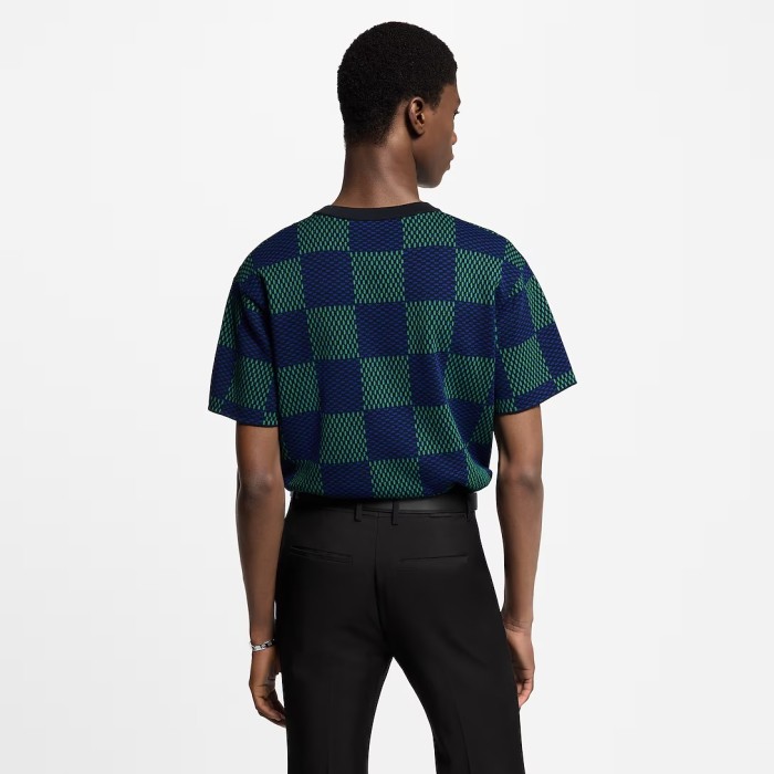 NIGO Louis Vuitton ﻿Men's Summer Check Letter Jacquard Damier Cotton Crewneck Round Neck Solid Color Short Sleeve T-Shirt #nigo71878