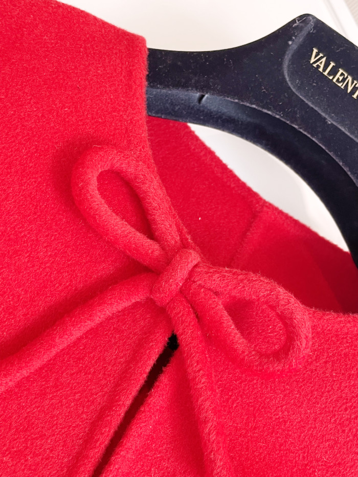 NIGO Valentino Women's Autumn And Winter Solid Color Wool Bowknot Single Breasted Compact Drap Cape Shawl Coat #nigo9918