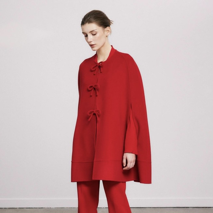 NIGO Valentino Women's Autumn And Winter Solid Color Wool Bowknot Single Breasted Compact Drap Cape Shawl Coat #nigo9918