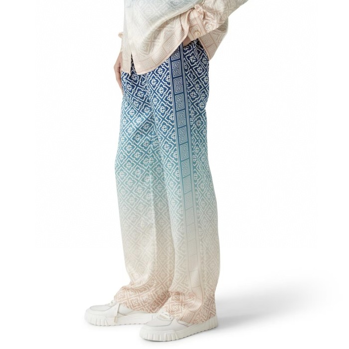 NIGO Casablanca Men's Spring And Fall Single-Breasted Loose Gradient Logo Pattern Long-Sleeved Silk Shirt Casual Elastic Pants #nigo71877