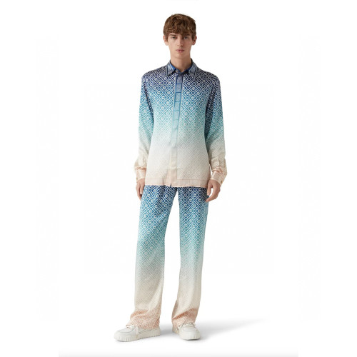 NIGO Casablanca Men's Spring And Fall Single-Breasted Loose Gradient Logo Pattern Long-Sleeved Silk Shirt Casual Elastic Pants #nigo71877