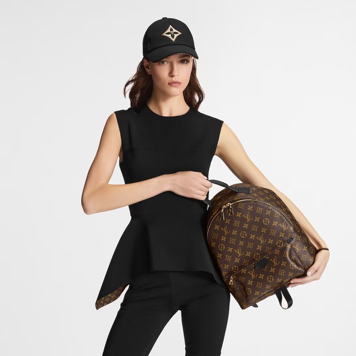 NIGO Louis Vuitton Women's Palm Springs Medium Shoulder Bag Logo Printed Zipper Closure Cowhide Backpack Solid Color Casual Bags #nigo71874