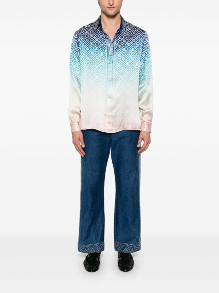 NIGO Casablanca Men's Spring And Fall Single-Breasted Loose Gradient Logo Pattern Long-Sleeved Silk Shirt Casual Elastic Pants #nigo71877