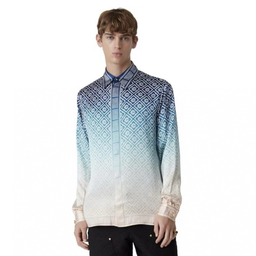 NIGO Casablanca Men's Spring And Fall Single-Breasted Loose Gradient Logo Pattern Long-Sleeved Silk Shirt Casual Elastic Pants #nigo71877