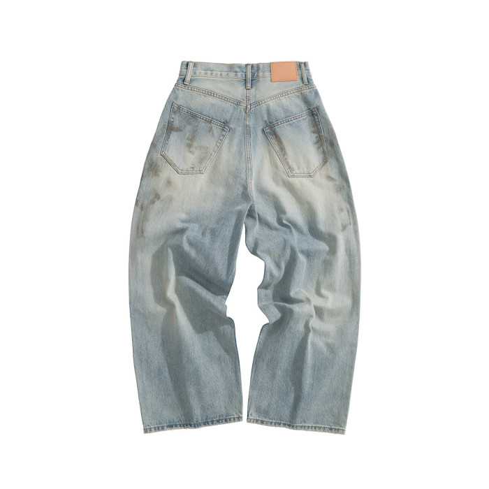 NIGO Men's Four Seasons Do Old Low Waist Zipper Closure Solid Color Cotton Loose Denim Jeans Autonomous Label-Free Casual Pants Ngvp #nigo9922