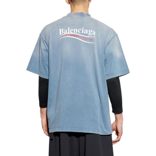 NIGO Balenciaga Men's Summer Half Turtleneck Cotton Washed Gradient Logo Print Short Sleeve Political Campaign T-Shirt #nigo71898