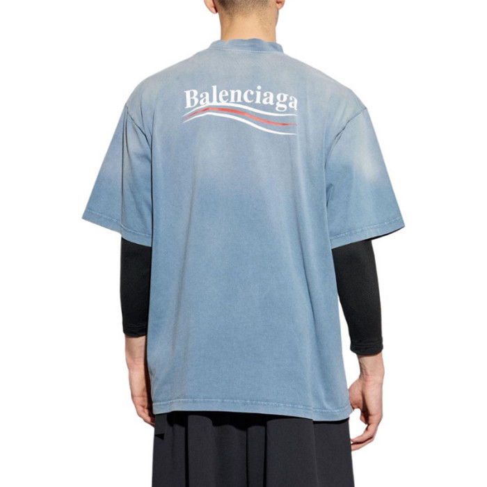 NIGO Balenciaga Men's Summer Half Turtleneck Cotton Washed Gradient Logo Print Short Sleeve Political Campaign T-Shirt #nigo71898