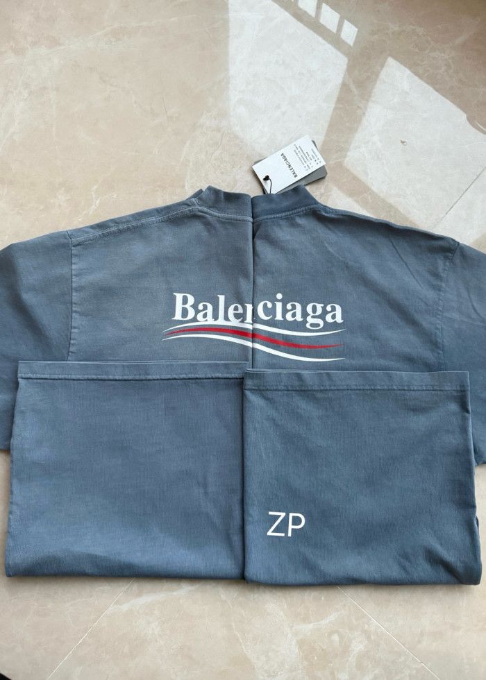 NIGO Balenciaga Men's Summer Half Turtleneck Cotton Washed Gradient Logo Print Short Sleeve Political Campaign T-Shirt #nigo71898