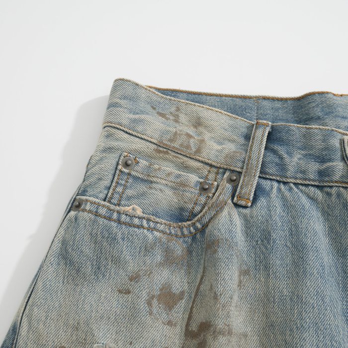 NIGO Men's Four Seasons Do Old Low Waist Zipper Closure Solid Color Cotton Loose Denim Jeans Autonomous Label-Free Casual Pants Ngvp #nigo9922